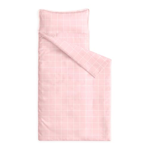 Image of Wake In Cloud - Toddler Nap Mat with Pillow and Blanket, for Kids Boys Girls Ages 3 Plus in Kindergarten Daycare Preschool Pre K, Roll Up Sleeping Bag, Gingham Grid Checkered