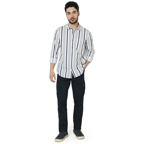Image of Spykar Men's Relaxed Fit N /A Half Sleeve Striped Casual Shirts