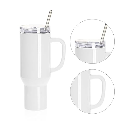 PYD Life 40 OZ Sublimation Tumblers with Removable Handle and Straw Lid Blanks White for 40 OZ Tumbler Heat Press Sublimation Oven Printing 2 Pack - Image 4