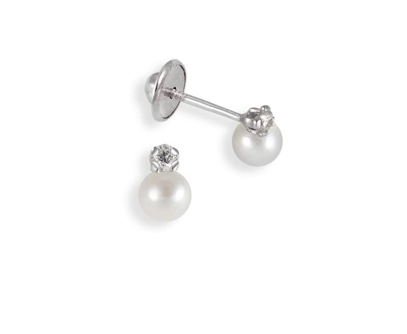 Turmalina by martinaTurmalina - Pendientes bebe niña tu y yo de Plata de Ley 925, pendientes con piedra y perla, tamaño de 4 x 6,5, de la marca de joyería Turmalina by Martina