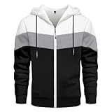 Clufar Hoodie Herren Reißverschluss Farbblock Schwarz Kapuzenpullover Herren Patchwork Teenager Sweatjacke Langarm Atmungsaktiv Kapuzenpulli Frühling Herbst für Sport Gym Fitness,M Black