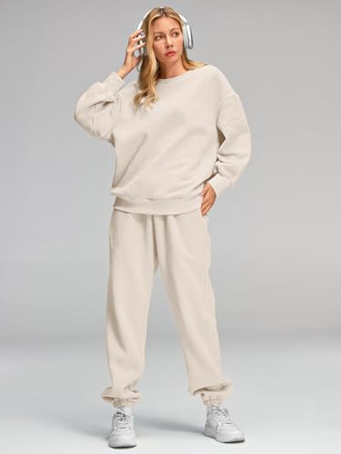 AUTOMET Womens 2 Piece Outfits Sweatsuit Oversized Sweatshirt Lounge Sets Baggy Sweatpants Fall Fashion with Pockets
