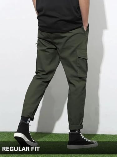 Image of GRECIILOOKS Men's Cargo Pants | 6 Pocket Cotton Cargo Joggers for Men | Loose Fit Stylish Pant with Pockets | Casual Baggy Trousers & Streetwear Lower