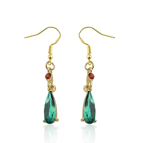 CENWA Pendientes de anime para cosplay, joyería de anime, aretes de lágrima de cristal de color verde, regalo para fanáticos, 3.5, Crystal