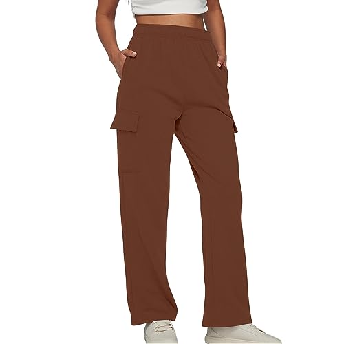 Straight Leg Cargo Sweatpants Women Baggy Fleece Elastic High Waisted Joggers Pants Casual Comfy Soft Parachute Pant2