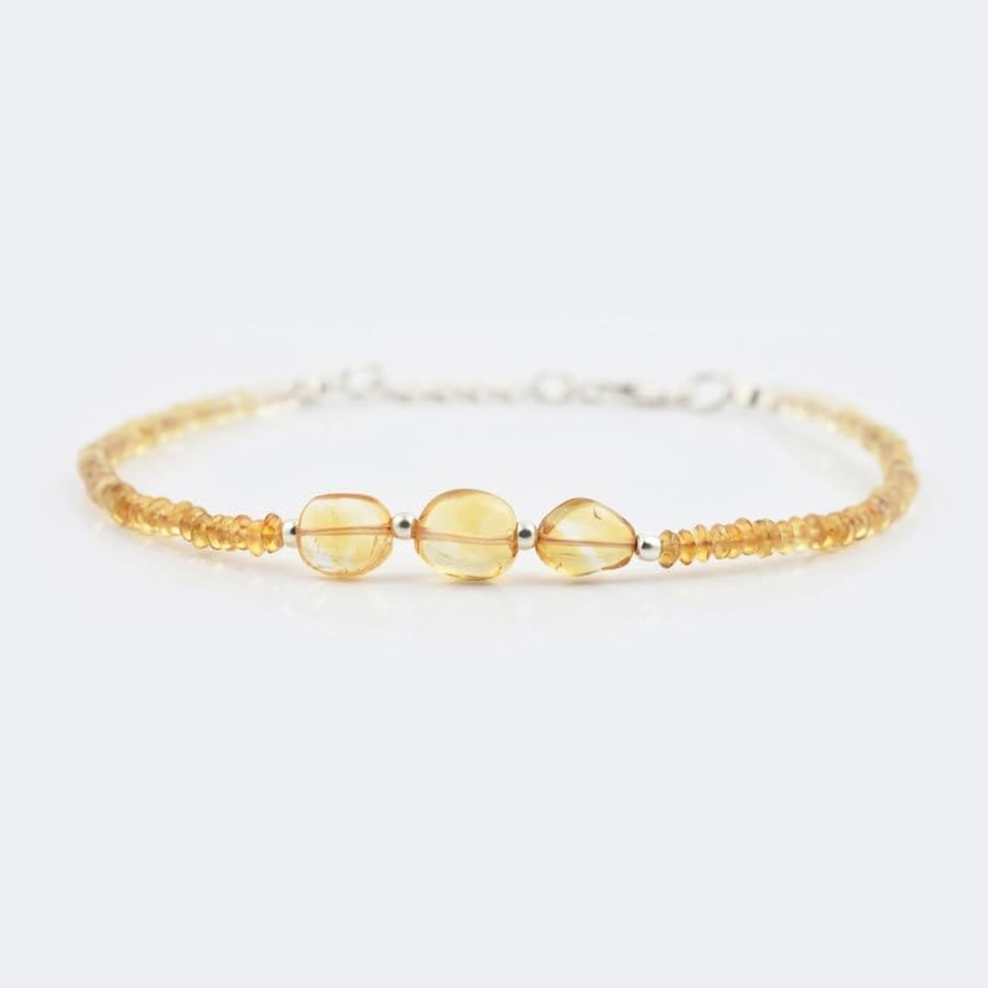 Citrine Rondelle Beaded Bracelet, Adjustable Silver Lock