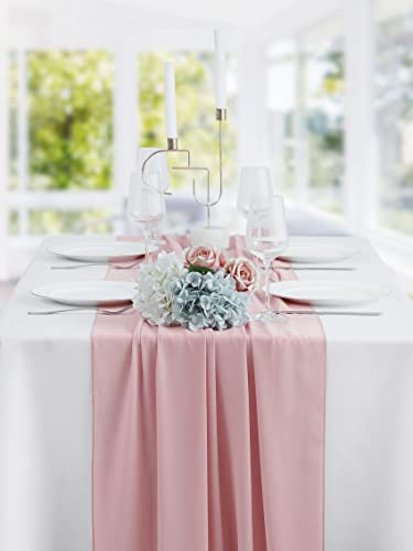 Beddeb 10 Pack Dusty Rose Chiffon Table Runner 10Ft Sheer Wedding Table Runner 29X120 Inches Romantic Tulle Table Runner For Rustic Wedding Decor Birthday Party Bridal Baby Shower Table Decoration #TOP1