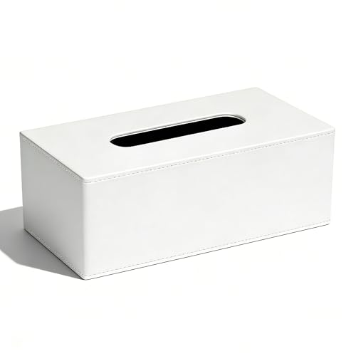NICEME Boîte à Mouchoirs en Cuir PU, Distributeur de Mouchoirs, pour Le Bureau et la Maison, 25 x 14 x 10 cm, Blanc