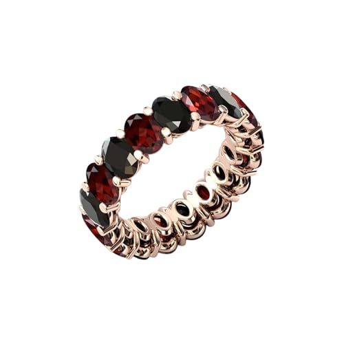 Red Garnet & Black Onyx Eternity Band Sterling Silver Black Onyx Eternity Wedding Band Art Deco Cluster Engagement Ring For Women Oval Shape Gemstone Gift For Love