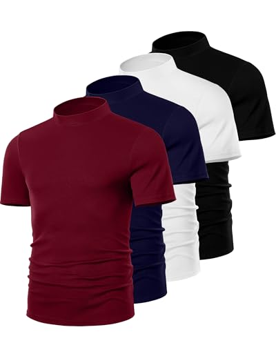 Ficerd 4 Pack Men's Mock Neck T Shirts, Short Sleeve Mock Turtleneck Undershirt Pullover Basic Causal Solid Tee Tops for Men2