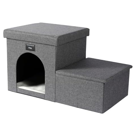 Ahsfield & Harkness 2 Step Pet Stairs, Ladder for Cats or Small Dogs, Ramp for Bed or Couch for Safe Access. Convient Folding Stair Helper with Storage. Holds up to 60 lbs. Cover