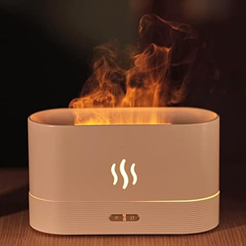 InFanso Essential Oil Diffuser, 180ml Air Diffuser with Flame Lights 2 Mist Mode, Aromatherapy Cool Mist Diffusers Waterless Auto-Off for Home Office Room (White) Cover