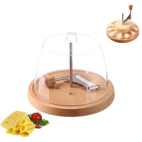 Wooden Cheese Curler, Round Slicer Cheese, Stainless Steel Cheese Curler Wheel for Home, Restaurants, Cafes, Bakery, Perfect for Cheese and Chocolate