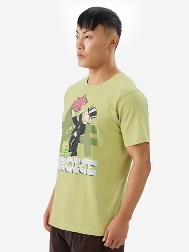 Image of The Souled Store Official Monopoly: Broke! Men and Boys Short Sleeve Round Neck Green Graphic Printed Regular Fit Cotton T-Shirts