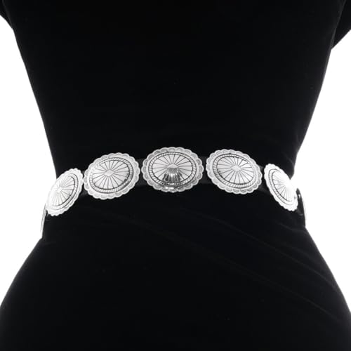 Native American Silver Concho Belt Traditional Navajo Hammered Patterns on Genuine Leather 13232