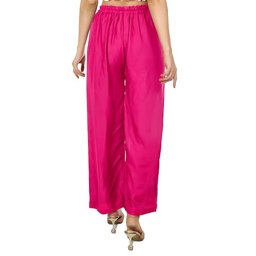 Image of Women's Rayon Palazzo Pants | Solid Color Wide Leg Trousers in 18 Shades | Elastic Waist Casual Bottoms XS-7XL | Comfortable