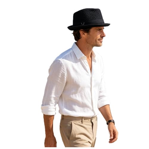 Men Women Summer Straw Pork Pie Hat Boater Derby Fedora Sun Hats Straw Panama Hat Fedora Beach Sunhats Porkpie Hats Costume Black