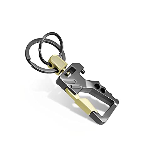Heavy Duty EDC Key Chain, Zinc Alloy Bottle Opener with 2 Key Rings, Tactical Carabiner Keychain with Clip for Men and Women (Black/Gold)