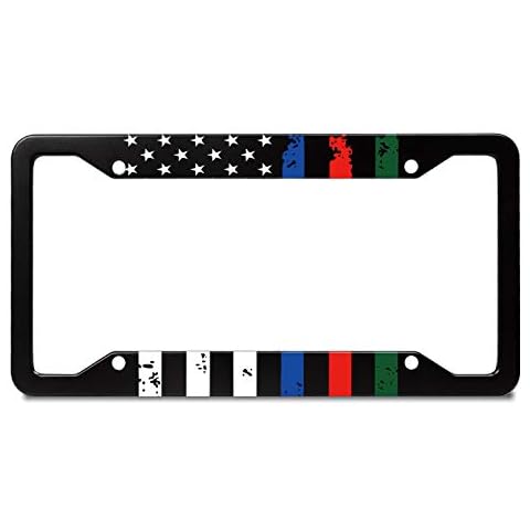 USA Flag American Flag License Plate Frame,Thin Blue Green and Red Line Alumina Car Licence Plate Decor Cover Firefighter EMT Army License Tag with 4 Holes Cover