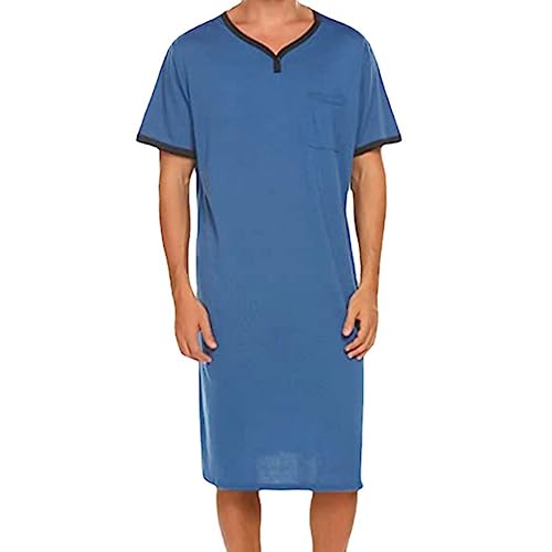 Mens Cotton Sleep Lounge Nightshirts Short Sleeve Comfy Soft Pajamas Big and Tall Loose Casual Sleepwear Nightgown