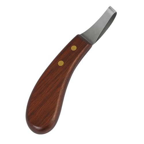 Image of 7 Inch Swiss Hoof Knife Double Edged - Stainless Steel Curved Blade Farrier Tool with Round Wooden Grip, Multipurpose Hoof Trimming Knife for Livestock. (Oval Hoof Knife)