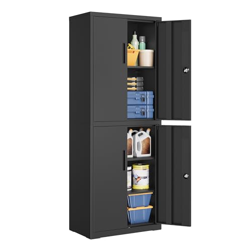 SONGMICS Armoire de Garage à 5 Étagères avec 4 Portes, Armoire de Bureau, 40 x 60 x 180 cm, 2 Serrures, Étagères Réglables, en Métal, Noir Mat OMC017BD01