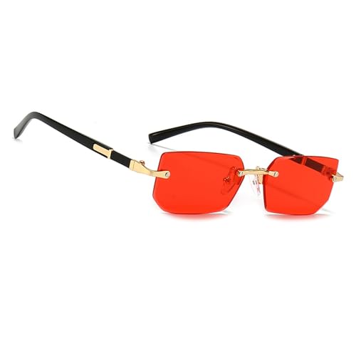 MEGAVOW Rimless Tinted Sunglasses for Women Men Lightweight Rectangle Frameless Glasses UV400 Protection Stylish Square Sun Shades for Retro 90s Party Driving Outdoor Activities