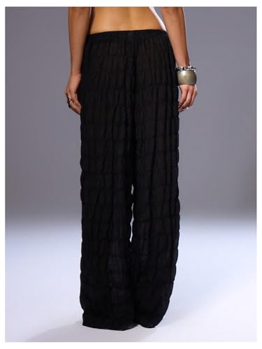 Floerns Women's Y2k Low Rise Wide Leg Pants Elastic Waist Casual Loose Baggy Trousers3