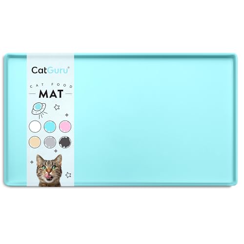 CatGuru Cat Food Mat, Small & Large Pet Feedingd Mat, 100% Waterproof Cat Mats for Food and Water, Silicone Mats for Pet Bowls, Non-Slip Placemat for Water Bowl or Fountain (Small, Aruba)