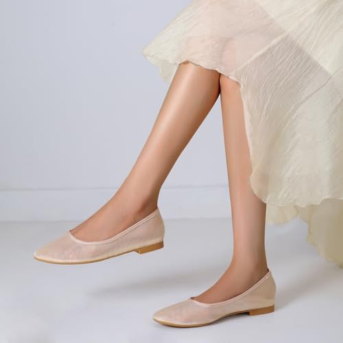 Mesh Ballet Flats for Women Round Toe Slip on Bling Casual Low Heel Comfortable Office Ballerina Flat Shoes2