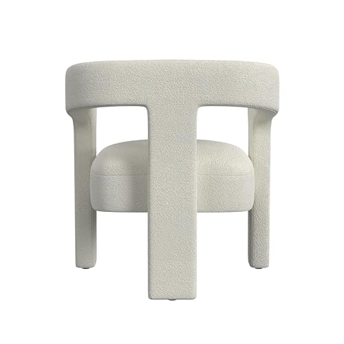 Image of Homepop Home Decor | Upholstered Barrel Accent Chair | Accent Chairs for Living Room & Bedroom | Decorative Home Furniture - White Boucle