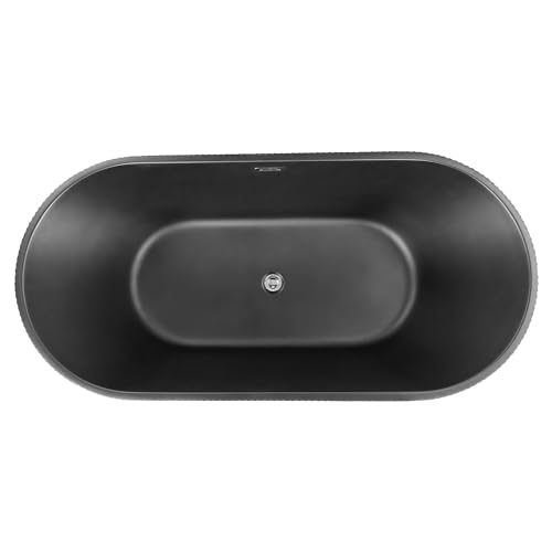 Moderne freistehende Badewanne 169 x 80 cm Ovale Form Acryl geriffelte Oberfläche Badezimmer mattschwarz Gocta