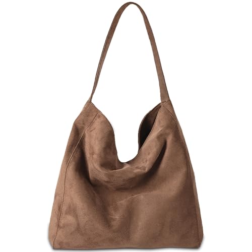 Gluckstar Sac a Main Femme Grand Sac Cabas Femme, Tote Bag, Sacs à Main Portés épaule, Sacsde Cours en Daim Suédé pour le Quotidien, Travail et Courses (Marron)
