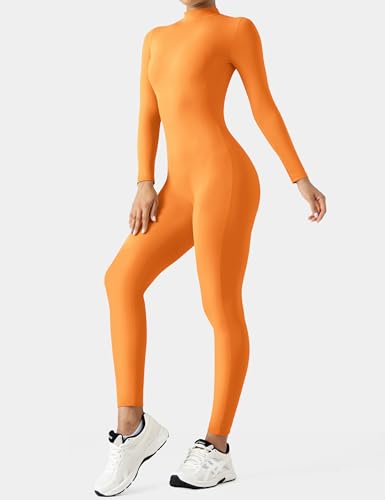 Image of speerise Long Sleeve Bodysuit One Piece Bodycon Tummy Control Jumpsuits | Turtleneck Romper with Pants, High Neck Full Bodysuit, Zip Up Unitard,Workout, Yoga, Gym, Halloween Costume, Versatile Wear