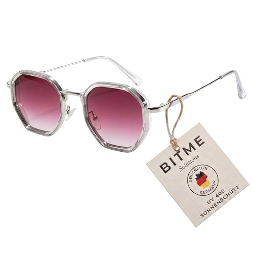 BitME Solutions Sonnenbrille Damen Vintage Oval Cat-Eye Design UV400 Schutz Retro Brille für Schmales Gesicht Modisches Accessoire für Sommer & Festival Rosa