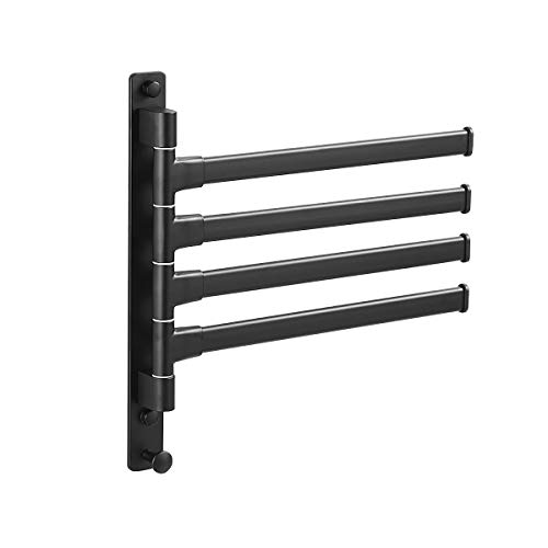Swivel Hand Towel Bar Bathroom Swing Hanger Towel Rack Holder Matte Black Finish, Wall Mounted, 4-Arm
