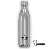 aprile star Botella de Agua Acero Inoxidable, Cantimplora Termica sin BPA, Aislamiento al Vacío de Doble Pared, Bebidas 12 Horas Calientes y 24 Horas Frías, Deportes, Oficina (750 ML, Plata)