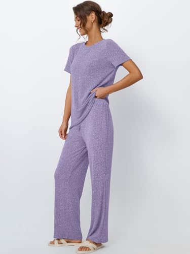 Image of LILLUSORY Womens Lounge Sets 2 Piece Matching Travel Outfits | Lightweight Ribbed 2 Piece Set, Breathable, Stretchy, Wrinkle-Resistant, Travel Ready, Versatile