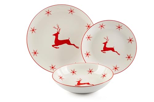Ensemble de vaisselle en porcelaine de Noël Excelsa 18 pièces rouge