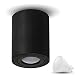 Produktbild Aufbauleuchte Deckenleuchte Aufputz MILANO -LANG- 7W LED Warmweiss GU10 230V [rund, schwarz, schwenkbar] Deckenleuchte Strahler Deckenlampe Würfelleuchte CUBE Kronleuchter aus Aluminium gebürstet Spot