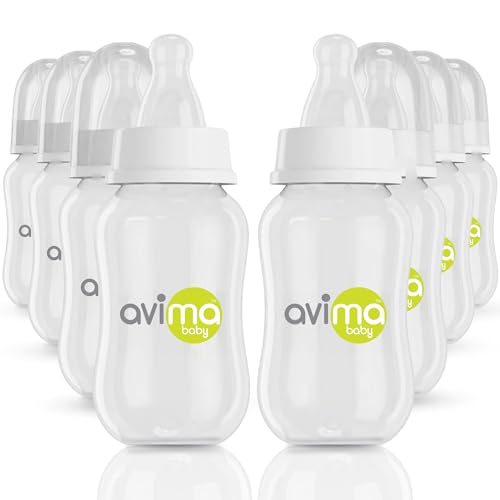 Image of Avima 4 oz Anti Colic Baby Bottle Set - Slow Flow Nipples Included, Standard Neck, BPA Free - Newborn 0-3 Months, Stage 1 Feeding for Gas, Spit Up & Colic (Set of 8)