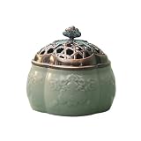 Uchwyt na kadzidło, Mały, ręcznie robiony ceramiczny palnik na kadzidło z pokrywką ze stopu do dekoracji wnętrz