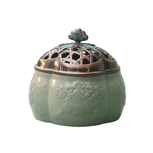 Uchwyt na kadzidło, Mały, ręcznie robiony ceramiczny palnik na kadzidło z pokrywką ze stopu do dekoracji wnętrz