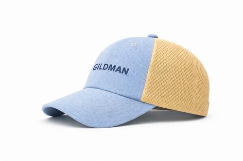 Image of Gildman Luxury Mesh Baseball Cap for Men & Women | Sky Blue Fabric with Sand Mesh Back | Premium Embroidery | Adjustable Summer Street Cap