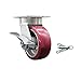 Kingpinless Polyurethane on Aluminum Swivel Top Plate Caster w/5" x 2" Maroon Wheel & Side Lck Brake and Bolt on Swivel Lock - 900 lbs Capacity/Caster - Service Caster Brand