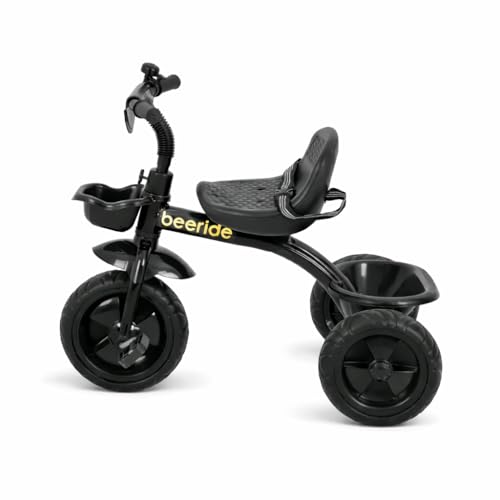 Image of Beeride Smart & Safe Kids Tricycle with EVA Wheels, Storage Basket & Seat Belt | 3-Wheel Tricycle for Toddlers Age 3-5 Years | Red Tricycle for Boys & Girls (Black)