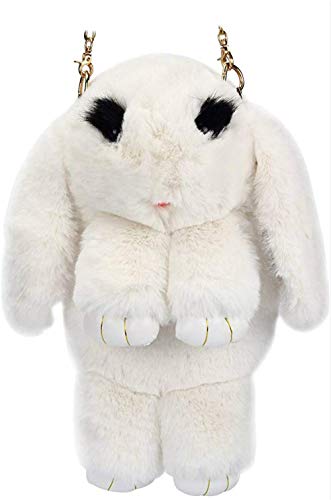 Faux Rabbit Fur Crossbody Handbag Shoulder Bag (A White)