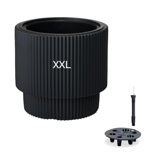 MELTOM Blumenkübel Blumentopf mit Bewässerungssystem Einsatz Rund Dekorativ Frostbeständiger (Anthrazit)