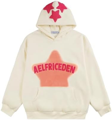 Aelfric Eden Men's Oversized Vintage Hoodie Stars Casual Sweat Jacket Basic Pullover with Hood Thin Sweatshirt Streetwear Zip Up Hoodie Y2K