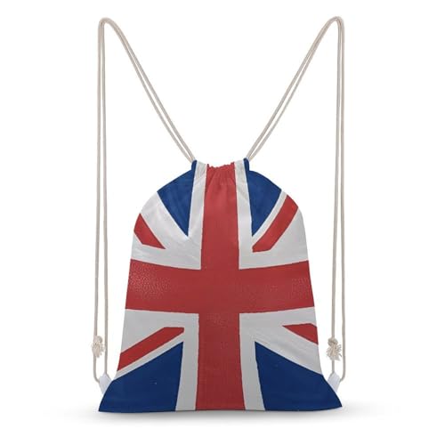 British Flag Drawstring Backpack - Canvas Sports Gym Sackpack, Lightweight String Bag for Beach & Travel